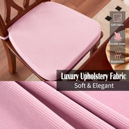 Dining Chair Cushions, Pink, 17"x16", Set of 2 | 2'' Thick Cooling Gel High-Density Foam, Ties and Non-Slip Bottom, Removable Washable Cover, For Dining and Kitchen - color: Pink, size: 2 Count (Pack of 1)