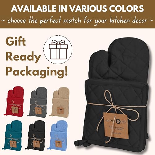 Native Fab Pot Holders and Oven Mitts Sets for Kitchen Heat Resistant - Hanging Non-Slip - 100% Cotton Kitchen Oven Mitts and Pot Holders 4-Piece Set - Black - color: Black