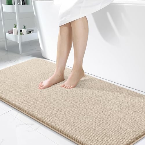 OLANLY Memory Foam Bathroom Runner Rugs 47x24, Absorbent Long Mat, Beige | Soft Quick Dry Bath Rugs, Non-Slip Carpet, Machine Washable Mat for Bathroom Floor, Tub and Shower, Home Decor Accessories - color: Beige, size: 47" X 24"