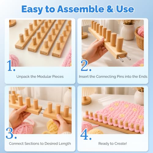 LEOGOR 64-Inch Chunky Blanket Loom Kit – Expandable Wooden Hand Knitting Board for Jumbo Yarn, Modular Frame with Pegs for Beginners, Scarves & Throws - size: 64inch