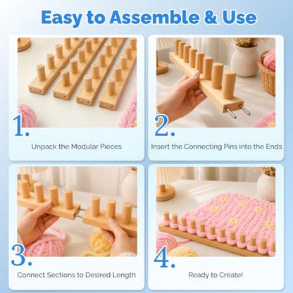 LEOGOR 64-Inch Chunky Blanket Loom Kit – Expandable Wooden Hand Knitting Board for Jumbo Yarn, Modular Frame with Pegs for Beginners, Scarves & Throws - size: 64inch