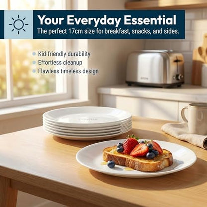 Corelle Vitrelle 6-Piece Salad Appetizer Plate Set Triple Layer Glass and Chip Resistant, 6-3/4-Inch Lightweight Round Plates, Winter Frost White - size: 6.75" Appetizer Plates