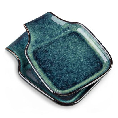 vancasso Stern Spoon Rest for Kitchen, Square Ceramic Spoon Holder for Stove Top, Heat Resistant Utensil Rest for Countertop, Dishwasher Safe, Kiln Green, 2 Pack - color: Green