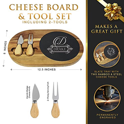 My Personal Memories Premium Personalized Acacia and Slate Cheese and Charcuterie Serving Board with Tools Included (Round 8" x 12") - style: Round 8" x 12"