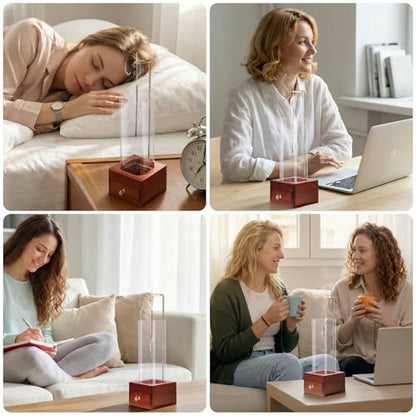 Brown Wooden Incense Holder with Easy-Clean Ash Catcher Drawer, Vertical Incense Burner with Windproof Glass Tube & Stainless Steel Base for Meditation, Includes 20 Sticks