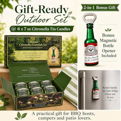 Citronella Candles Outdoor,6 Pack 42 oz Soy Wax Tin Candles with 7% Citronella Oil, Bonus Magnetic Bottle Opener, Up to 300 Hours, for Patio, Backyard, Camping, BBQ & Garden - color: Citronella Candles