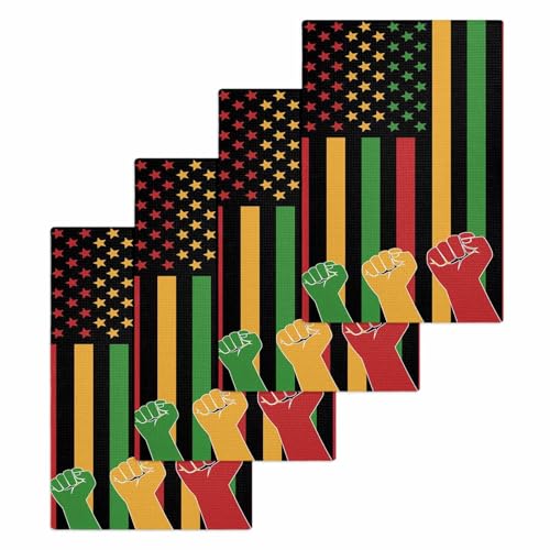 Juneteenth Hand Towels Set, Waffle Weave Kitchen Towels 4 Pieces, Black History Month Flag African American Microfiber Hair Face Bath Tea Towel Absorbent Quick Drying Cleaning Dish Cloths, 15.7"x23.6" - size: 4PCS,15.7"x23.6"