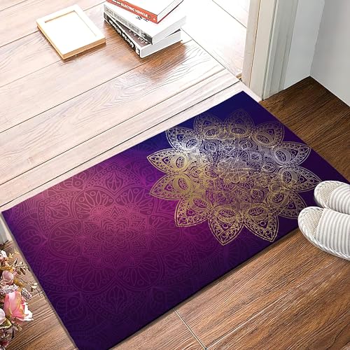 SPUNKER Golden Purple Mandalas Door Mat, 17 x 30 Inch Welcome Doormat Decorative Home Floor Mat, Non Slip Strong Water Absorption for Indoor Outdoor Entrance Decor - color: Golden Purple Mandalas