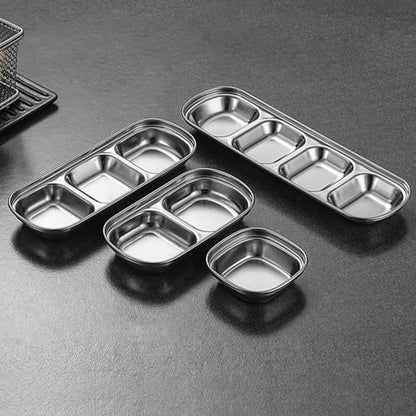 4-Grid Stainless Steel Divided Snack-Bowls For Home And Outdoor Use, Multi-Grid Serving Dishes For Small Ingredients - color: silver-4 grid