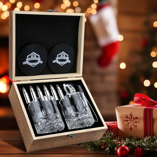 Whiskey Gifts for Men Husband, Anniversary Birthday Bourbon Gifts for Him | Fathers Day Wedding Gifts Ideas from Wife, Stainless Steel Whiskey Stones and Whiskey Glasses Set, Holiday, Groomsmen Gifts - style: Straight Glasses+Stainless Steel Stones for Hu