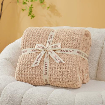 Snuggle Sac Beige Waffle Bedding Blankets Queen Size 90x90 inches, Reversible Microfiber Fluffy Fuzzy Soft Throw Cozy Knit Blanket for Women Mothers Birthday Gifts - color: Waffle Beige, size: Queen(90"x90")