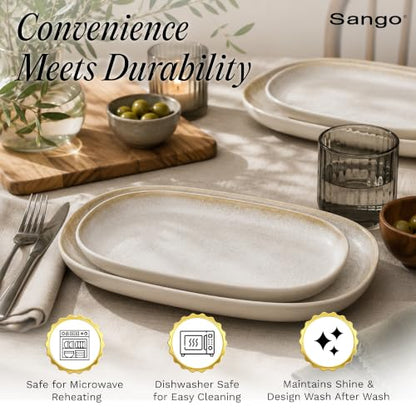 SANGO Anderson Serving Platters Set of 2, 14/12 Inch Stoneware Serving Dishes for Entertaining, Glossy Party Serving Trays for Food, Buffet Oval Platters for Bread, Appetizer, Cheese, Reactive Cream - color: Cream