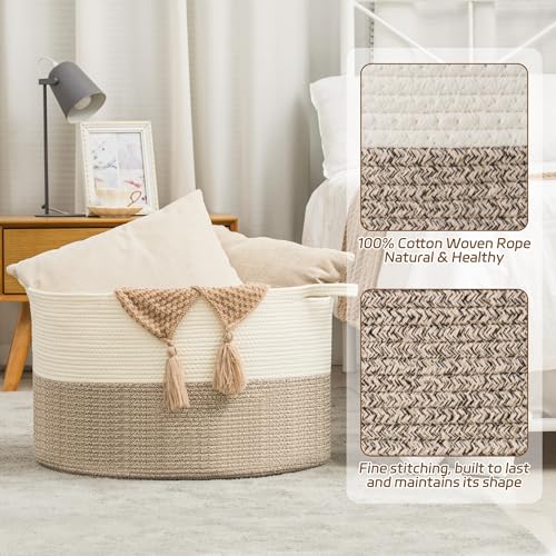 XXXLarge Woven Cotton Rope Basket (21.7" x 13.8") 90L – Blanket Basket for Living Room, Laundry Hamper, Baby Laundry Hamper, Toy Storage, Pillows & Cushions Organizer (Brown) - color: Brown
