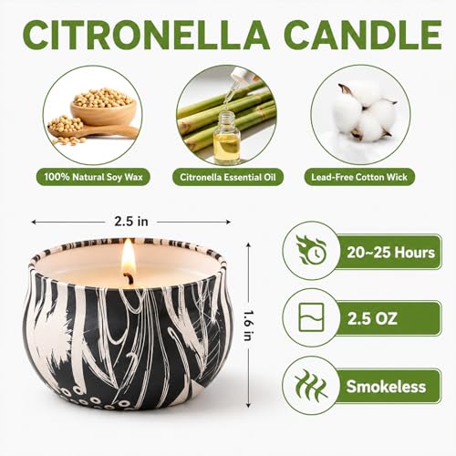 Citronella Candles Outdoor, 12 Pack Soy Wax Candle Set | 300-Hour Total Burn, Backyard Garden Patio Use, Camping Companion, Fresh Citronella Scent, Outdoor Ambience, Summer Evening - color: Citronella Candle - 12 Pack
