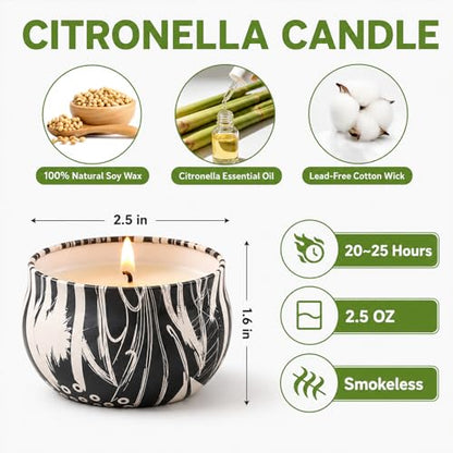 Citronella Candles Outdoor, 12 Pack Soy Wax Candle Set | 300-Hour Total Burn, Backyard Garden Patio Use, Camping Companion, Fresh Citronella Scent, Outdoor Ambience, Summer Evening - color: Citronella Candle - 12 Pack
