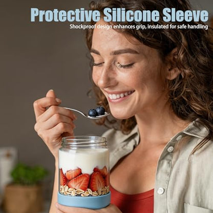 6-Pack 16oz Glass Overnight Oats Containers with Lids and Silicone Sleeves | Wide Mouth Meal Prep Jars for Yogurt Chia Salad Snacks Sugar - Leakproof Stackable Mason Jars Sugar and Creamer Set - size: 16oz