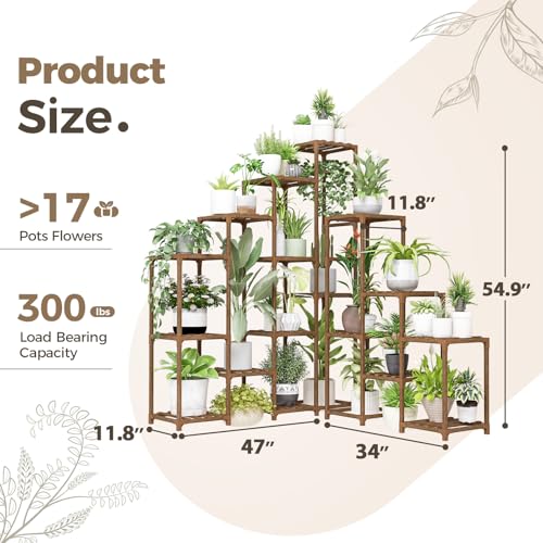 Bamworld Plant Shelf Indoor Large Plant Shelf Tall Flower Stands 16 Pots Outdoor Plant Rack for Garden Balcony Patio Window Living Room Corner Wood
