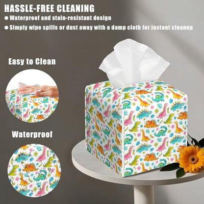 Leather Tissue Box Holder Cartoon Dinosaurs Tissue Box Cover Facial Paper Case Organizer Cube Napkin Dispenser for Bathroom Vanity Countertop Night Stand Office Car - color: Cartoon Dinosaurs
