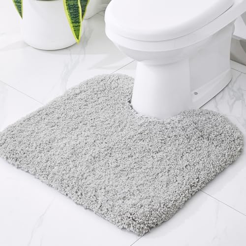 Disolla Toilet Mat 22x24 Grey - Non Slip Fluffy U-Shaped Contour Rug, Ultra-Soft Plush Toilet Floor Mat, Absorbent & Machine Washable - color: Grey, size: 1'10" x 2' (22''x24'' Toilet Rug)