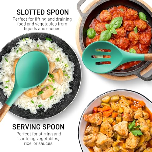 Zulay Kitchen 5 Piece Silicone Utensil Set | Non-Stick Silicone Cooking Utensils Set with Acacia Wood Handles - 464°F Heat Resistance Kitchen Utensils Set - Mint - color: Mint, size: 5-Piece Set