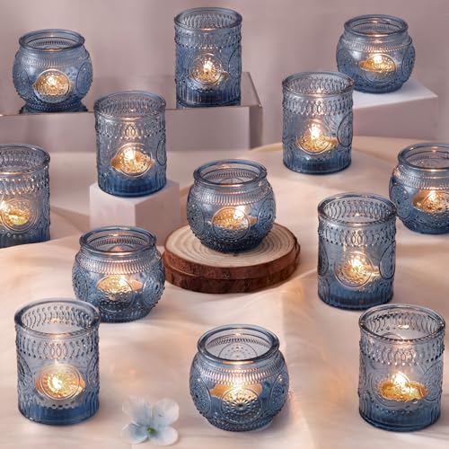 24Pcs Blue Votive Candle Holders - Glass Candle Holder for Party Decoration, Tea Lights Candle Holder for Wedding Shower & Gift - color: Blue, size: 24 PCS