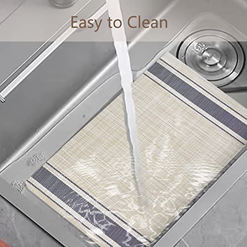 DACHUI Placemats Set of 6, Heat Resistant, Washable Woven Vinyl Place Mats - color: Blue Stripes, size: 6PCS