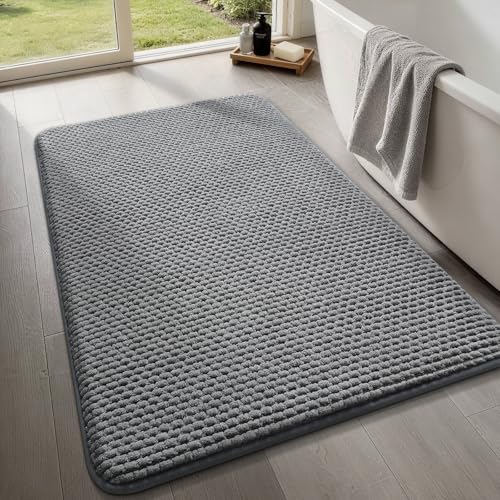 Bathroom Rugs 20x32, Extra Thick Soft Absorbent Chenille Bath Rug Non-Slip Quick Dry, Machine Washable Bath Mats for Bathroom, Floor, Tub and Shower, Home Decor, Dark Grey - color: Dark Gray, size: 20" x 32"