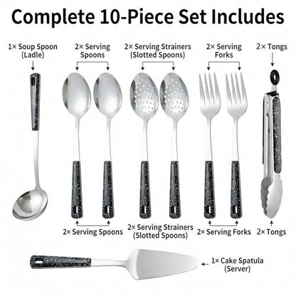 Stainless Steel Metal Serving Utensils Set | of Serving Spoons,Slotted Spoons,and Serving Tongs,serving fork,cake server,for Buffet,Soup,Rice,Commercial & Home Kitchen - color: 10 pack Serving Sets