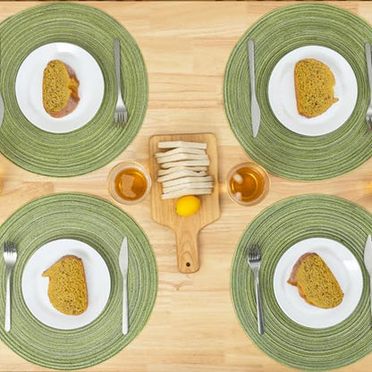 Winknowl Round Braided Placemats Set of 4 Washable Woven Heat Resistant Table Mats for Kitchen Dining Tables 15 inch Round Place Mats (Pea Green,4) - color: Pea Green, size: 4pcs