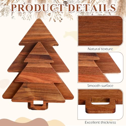 Lallisa 2 Pieces Christmas Tree Charcuterie Board Wooden with Handles Christmas Cutting Board Platter Acacia Kitchen Cutting Chopping Board for Kitchen Cheese Fruit Bread Snack Dessert, 2 Sizes