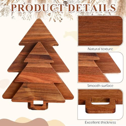 Lallisa 2 Pieces Christmas Tree Charcuterie Board Wooden with Handles Christmas Cutting Board Platter Acacia Kitchen Cutting Chopping Board for Kitchen Cheese Fruit Bread Snack Dessert, 2 Sizes