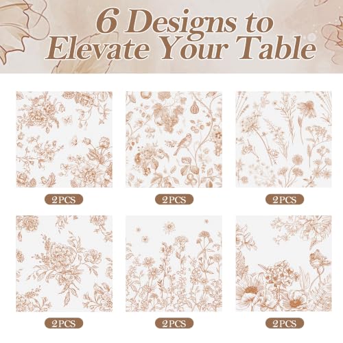Kochorie 12 Pieces Fall Floral Cloth Napkins, 18 x 18 Inch Brown Reusable Soft Fabric Napkins, Autumn Table Dinner Napkin for Fall Thanksgiving Tea Party Holiday Home Kitchen Wedding Restaurant - color: Brown