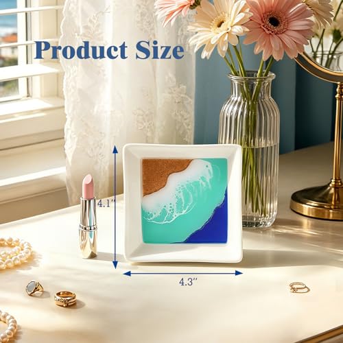 Beach Gift for Women Ocean Ceramic Jewelry Tray Coastal Ring Holder | Decorative Trinket Tray for Rings Earrings Necklaces Keys Beach Bathroom Room Decor Housewarming Engagement Wedding Present