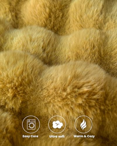 Ultra Soft Cozy Faux Fur Throw Blanket, Fuzzy Plush Thick Bubble Blanket, Oversize Luxury Fluffy Blanket for Couch, Bed, and Living Room, 60x80 Inches, Dark Yellow - color: Bubble Dark Yellow, size: Twin
