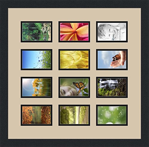 ArtToFrames Collage Photo Frame Double Mat with 12-3.25x4.75 Openings and Satin Black Frame - color: Grey Beige, size: 12 - 3.25x4.75