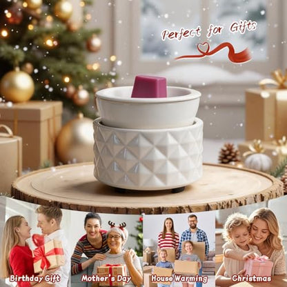 Ceramic Candle Warmer for Large Jars with 1 PC Silicone Liner | Wax Melt Warmer ,4-in-1 Electric Warmer for Jar Candle Wax Cube Essential Oil Coffee Tea Mug, Ideal Gift for Home Office - color: White Diamond