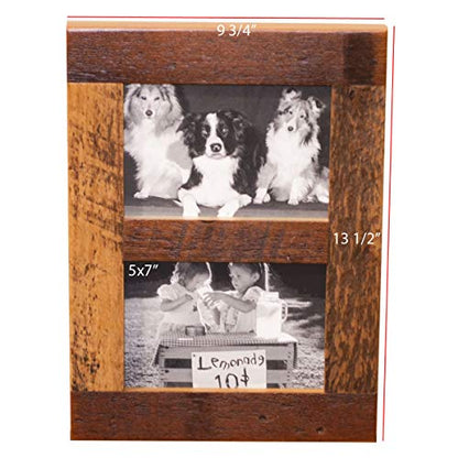 Rustic Wooden Collage Picture Frame, Wood Multi Photo Holder for Wall, Horizontal and Vertical Display, Reclaimed Barnwood, 2 Openings each 5x7 - size: 2 Openings