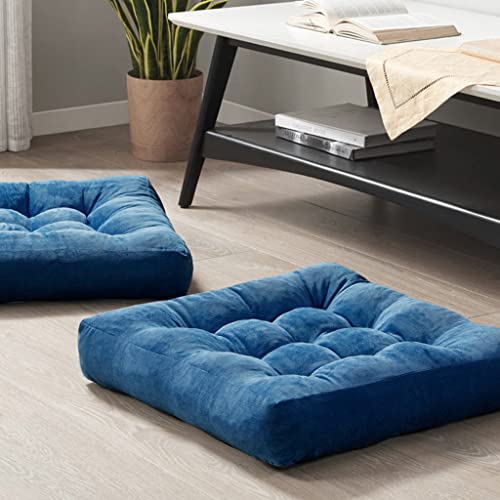 Floor Pillows Set of 2, Large Meditation Cushion for Adults, 22 Inch Square | Floor Cushion For Reading Nook, Office & Tatami, Breathable Corduroy Cover, Supportive Shredded Memory Foam, Navy Yoga Seat - color: Square | Navy | 2 Pack, size: 2 Pack