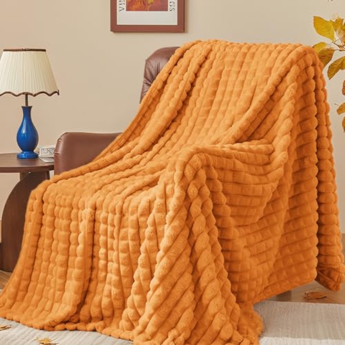BEDELITE Burt Orange Fall Throw Blanket for Couch, Gifts for Women, 50"x60" | Cute Checekd Soft Warm Fluffy Blanket for Bed Sofa, Lightweight Plush Cozy Fuzzy Blanket for Room Fall Decor, All Season Use - color: Burnt Orange, size: Throw(50"x60")