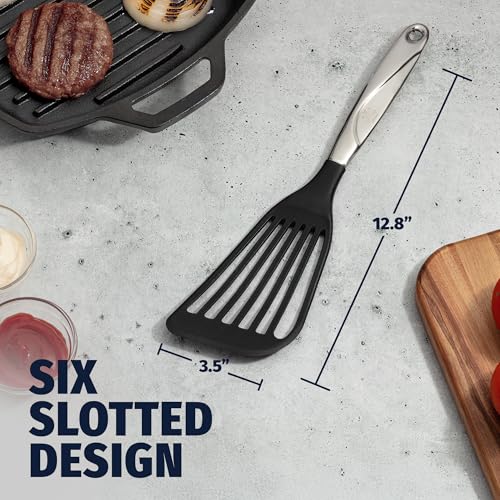 Zulay Kitchen Stainless Steel Fish Spatula - 12.8” Flexible Slotted Turner for Cooking & Frying - Ergonomic Handle, Non-Stick Safe & Dishwasher Safe Kitchen Utensil for Everyday Use - size: Medium