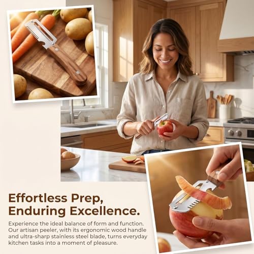 2Pack MultiFunctional Vegetable Peeler,3 in 1 Multi Functional Wooden Handle Peeler and Bottle Opener, Kitchen Gadgets Tool for Fruit Pumpkin Peeling Potato Carrot Veggie Peeler