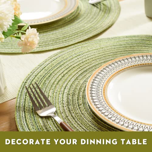 FunWheat Round Braided Placemats Set of 4 Place mats for Dining Tables Woven Heat Resistant Table Mats 15 inch (E Light Green, 4pcs) - color: Multi Light Green, size: 4pcs