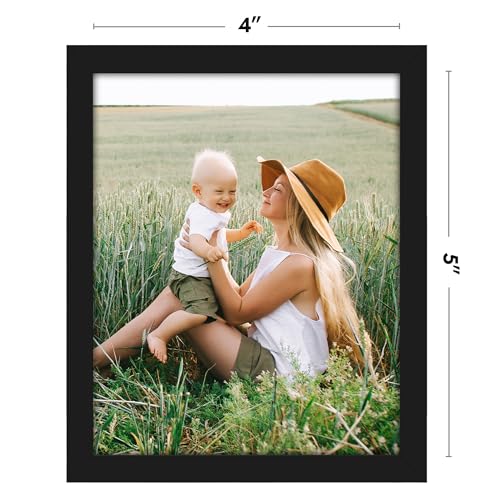 Americanflat 4x5 Picture Frame - Slim Molding - Black | Shatter-resistant glass, wall or tabletop display with included easel, triangle hangers included, secure turn-tab backing - color: Black, size: 4x5