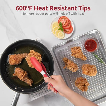 U-Taste 600ºF High Heat 7in Silicone Kitchen Tong and 600ºF Heat Resistat Spatula Spoon Flexible Silicone Cooking Scoop Spoonula (Red)