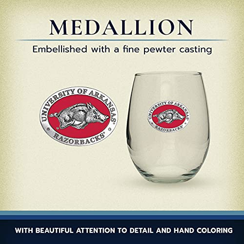 Heritage Pewter Arkansas Razorbacks Stemless Glass Goblets – Set of 2 | 15 OZ Goblet Wine Glasses | Expertly Crafted Pewter Glass - style: ARKANSAS RED