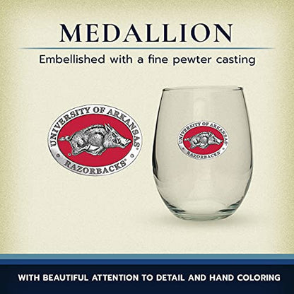 Heritage Pewter Arkansas Razorbacks Stemless Glass Goblets – Set of 2 | 15 OZ Goblet Wine Glasses | Expertly Crafted Pewter Glass - style: ARKANSAS RED