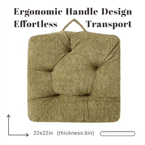 Floor Cushion Pillow, Portable Large | Meditation Adult Sitting Pillow with Handle for Tatami, Living Room & Yoga (1, Square, Green, 22 x 22 x 6 inches) - color: Square, Green