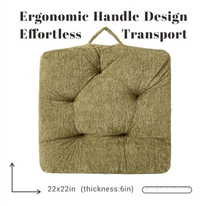 Floor Cushion Pillow, Portable Large | Meditation Adult Sitting Pillow with Handle for Tatami, Living Room & Yoga (1, Square, Green, 22 x 22 x 6 inches) - color: Square, Green
