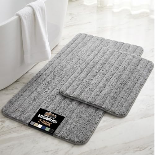 GORILLA GRIP Memory Foam Bathroom Rugs, Soft Absorbent Textured Rubber Backing Striped Bath Mat, Set of 2 Machine Washable Quick Dry Floor Mats, Shower Rugs Home Accessories, Grey 24x16 and 30x18 - color: Grey, size: 24" X 16" + 30" X 18"