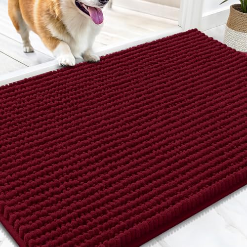 OLANLY Dog Door Mat for Muddy Paws 30x20, Extra Absorbent Chenille Mud Mat | Burgundy, Absorbs Moisture and Dirt, Non-Slip Machine Washable Doormat, Quick-Drying Indoor Entryway Floor Mat for Dogs - color: Burgundy, size: 30" X 20"